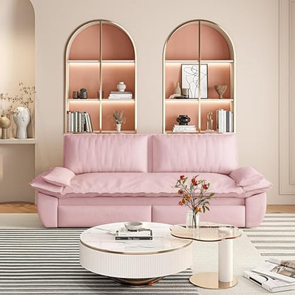 73.2" Sofa Bed Queen, 3-in-1 Pull Out Sofa Bed with Pillow Armrest, Modern Velvet Convertible Sleeper Futon Sofa for Living Room Small Space, Apartment, Bedroom, Pink