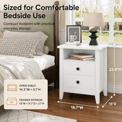 JSB Farmhouse Nightstand Set of 2 with 2 Drawers, Open Shelf for Bedroom