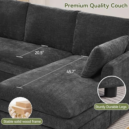 85" Sectional Couches with Comfy Deep Dual-Layer Cushion, 5 Seater L Shaped Couch, Modern Modular Sofa, Chenille Sofas for Living Room, Apartment, Grey