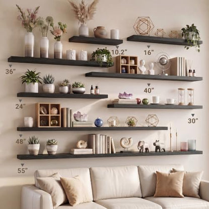 10 Inch Deep Floating Shelves 40” Set of 2, Black