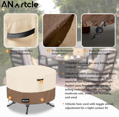 Round Patio Table Covers 36inch,100% Waterproof 600D Heavy Duty PatioTable Cover,Round Patio Table Covers for Outdoor Furniture,36"DIA x 23"H,Beige&brown.
