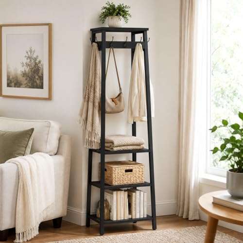 Coat Rack Freestanding with 3 Shelves and 7 Hooks