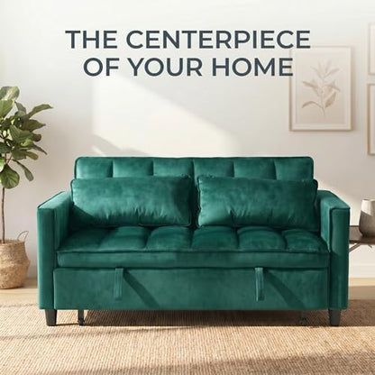 4 in 1 Convertible Sofa Bed, Pull Out Couch with Adjustable Backrest, Loveseat Sleeper Sofa Bed with USB Ports and Side Table, Couch Beds for Living Room, Bedroom, Apartment, Green