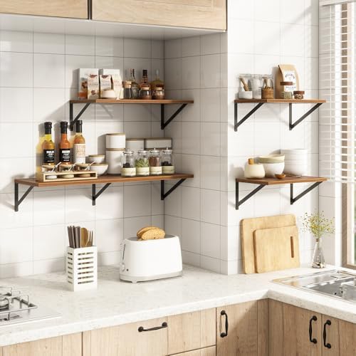 10 Inch Deep Floating Shelves, Walnut Floating Shelves 30 Inch Long, Rustic Wood Wall Shelves 30"W x 10"D, Deep Floating Shelf with Bracket, Wide Storage Shelves for Books, Living Room, Bathroom