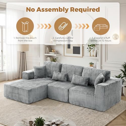 108" Boneless Couch for Living Room, L Shaped Modular Sectional Sofa