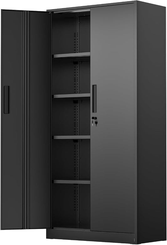 Incbruce 72” Metal Storage Cabinet, Garage Cabinets and Storage System with Doors and Shelves, Tall Lockable Tool Cabinet for Garage, Office, Home (Black)