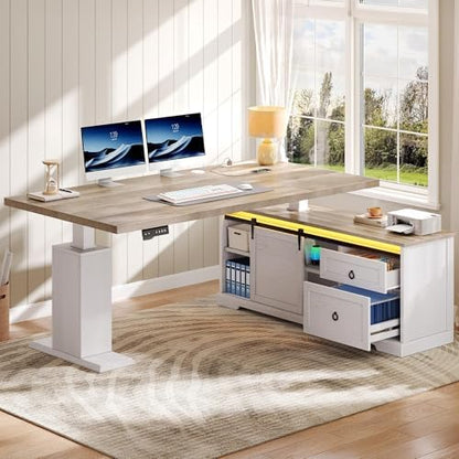 YITAHOME L Shaped Standing Desk with Power Outlets & LED Lights