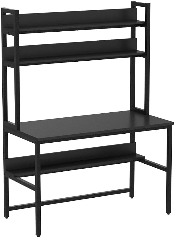 Aquzee Computer Desk with Hutch and Bookshelves, Large Leg Room 47 inch Width Black Desk with Space Saving Storage Shelves for Home Office,Study, Work, Easy Assemble