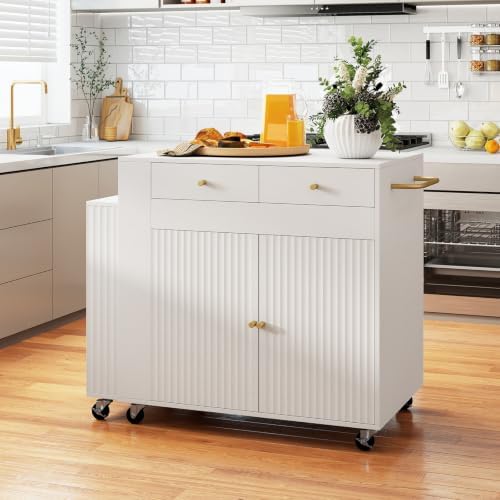 GIANTEX 72”-44.5” Extendable Kitchen Island with Storage, Power Outlet