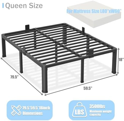 Yitong Angel 18 inch Queen Bed Frame with Round Corner Legs Mattress Slide Stopper,3500 lbs Heavy Duty Metal Platform,Steel Slats Support,No Box Spring Needed,Easy Assembly,Noise Free