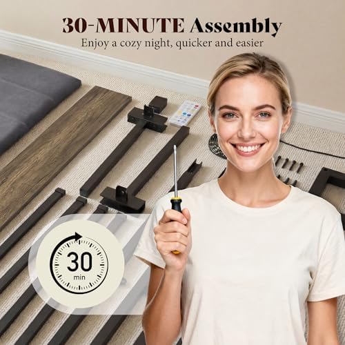AMERLIFE Twin Bed Frame with LED Lights & 2-Tier Storage Headboard