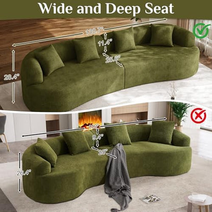 131" Oversized Sectional Sofa for Living Room, Modern Luxury Plush Chenille 4-Seater Extra Deep & Wide Seat Curved Cloud Couch with 4 Throw Pillows, No Assembly Needed (Sage Green)