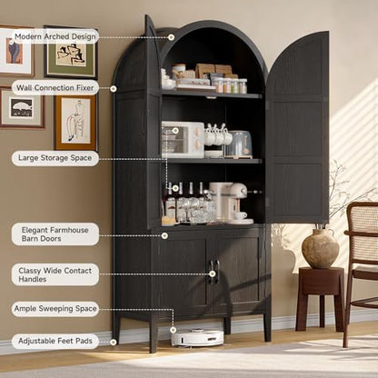 ONBRILL 71" Tall 5-Tier Arched Cabinet, Arched Kitchen Pantry Cabinet Black