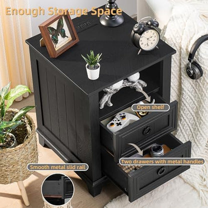 Joaxswe 18" Farmhouse Nightstand with Charging Station & 2 Drawers