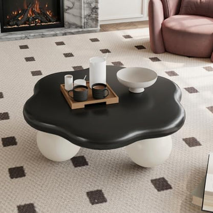 35" Contrast Color Cloud Shaped Coffee Table, Petal-Shaped Modern Minimalist Coffee Table with Spherical Legs, Kid & Pet Friendly Living Room Table for Small Apartment