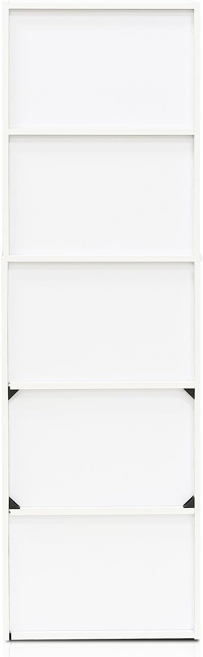 Furinno LUDER Book Shelf, 5-Tier Bookshelf, Bookcase with Open Shelves, 9.4 x 15.8 x 52, Easy Assembly, for Living Room, Bedroom, Home Office, White/Pink