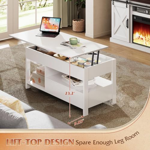 WLIVE Lift Top Coffee Table with Drawer, White
