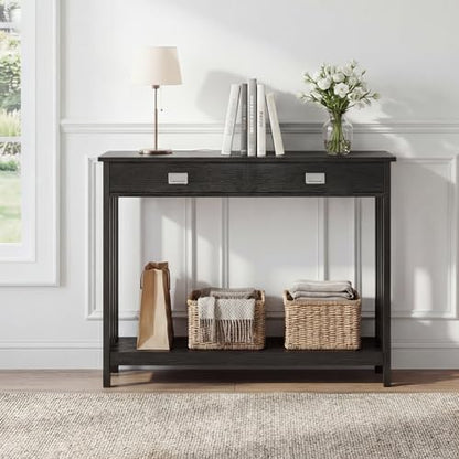 ChooChoo 47" Black Entryway Table with Drawer and Storage Shelf
