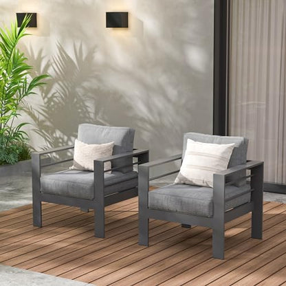 Wisteria Lane Aluminum Outdoor Sofa, 2 Pieces Patio Couch All-Weather Rust-Proof Modern Metal Patio Furniture with 5" Thick Olefin Cushions, Light Grey