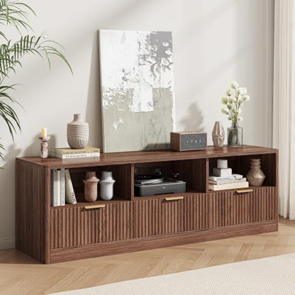 IRONCK 59" Fluted TV Stand for TVs Up to 65", Walnut