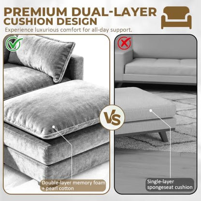 LEVELEVE 112" L-Shape Modular Sofa with 1 Ottomans, Deep Seat Cloud Convertible Sleeper, 3 Throw 2 Arm Pillows, Cozy Upholstered Furniture for Living Room Apartment, Dark Grey