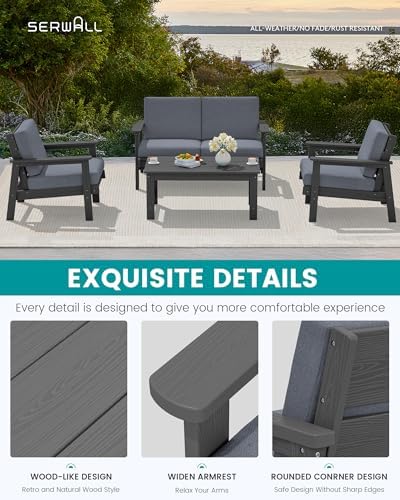 SERWALL Outdoor Patio Furniture Set, 4 Outdoor Loveseat and 1 Coffee Table