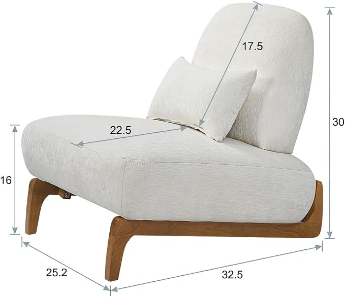 Merax Linen Accent Chair with Curved Wood Base and Lumbar Pillow, Off-White + Natural