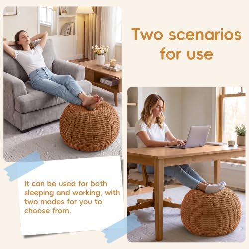 Hobestluk Stuffed Pouf Ottoman Footrest,Round Footstool,Large,Orange
