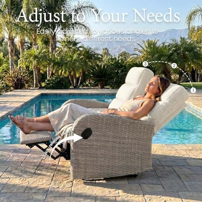 LayinSun Oversized 2 Pieces Wicker Outdoor Recliner Loveseat with Adjustable Backrest & Footrest, Patio Reclining Lounge Sofa