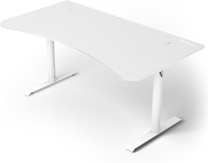 Arozzi Arena Large Gamer Desk - 63x32” Adjustable Height PC Gaming Desk with Storage for Cables & Triple-Monitor Support - Full-Surface Washable Mousepad - Pure White