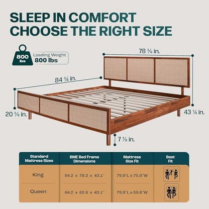 Bme Nancy Signature Bed Frame, King Bed Frame and Headboard Unique Geometric, Mid Century Modern, Solid Acacia Wood, No Box Spring Needed, 12 Strong Wood Slats Support, Easy Assembly, Dark Chocolate