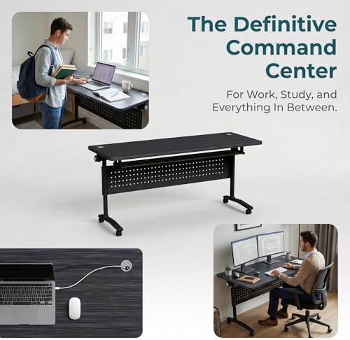 Folding Conference Room Tables with Wheels, Modular Conference Table Foldable Mobile Office Training Tables, Seminar Rolling Flip Top Nesting Meeting Table Space-saving for Classroom, Black 4Pack