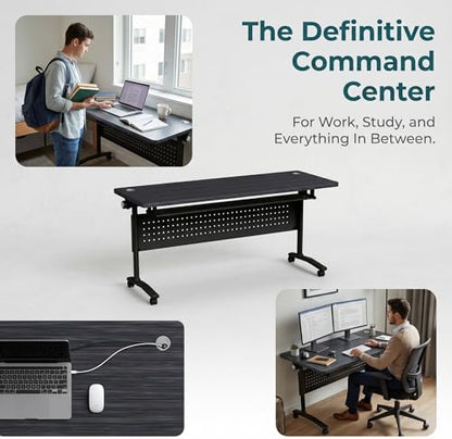Folding Conference Room Tables with Wheels, Modular Conference Table Foldable Mobile Office Training Tables, Seminar Rolling Flip Top Nesting Meeting Table Space-saving for Classroom, Black 10Pack