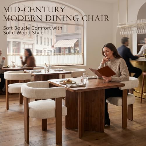 Gaussen Boucle Dining Chairs Set of 4, Mid Century Modern Dining Room Chairs with Solid Wood Legs, Terry Fabric Upholstered Kitchen Chairs, Accent Vanity Chair for Living Room (Cream,4)