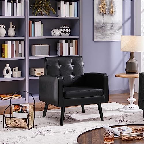 Yaheetech Mid Century Accent Chairs Set of 2 Living Room Chairs Black
