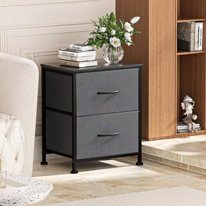 Hexago Nightstand Small Dresser with 2 Fabric Drawers Side Table, Nightstand Storage Chest, Bedroom End Table Kids Bedside Storage Furniture for Closet, Entryway, Dorm, Gray