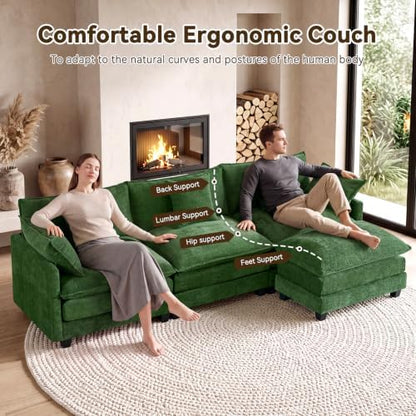 111.4" L‑Shaped Cloud Sectional Sofa Couch, Reversible Chaise, Green