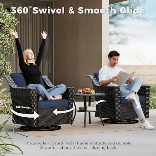 3 Piece Patio Furniture Set, Wicker Outdoor Conversation Set