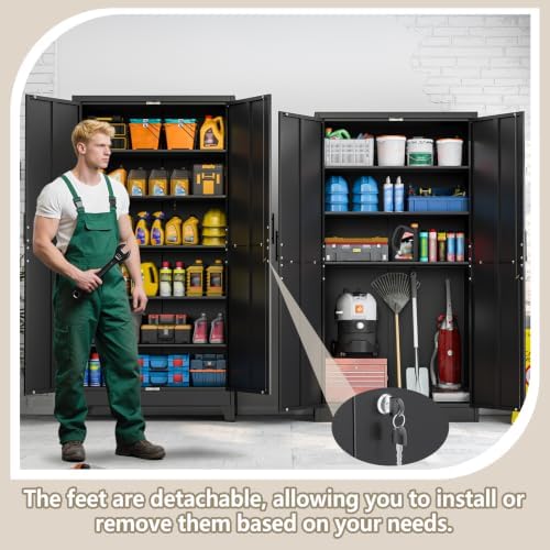 PAOFIN Metal Kitchen Pantry Storage Cabinet with Lock Doors and Shelves