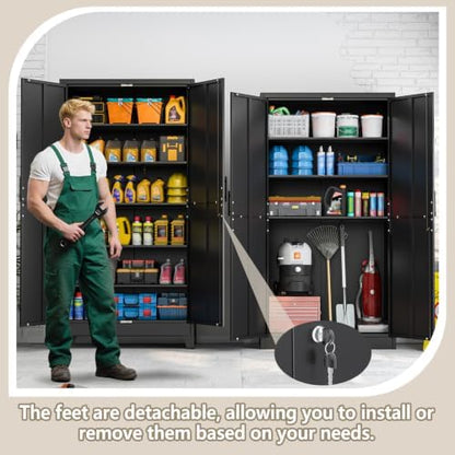 PAOFIN Metal Kitchen Pantry Storage Cabinet with Lock Doors and Shelves