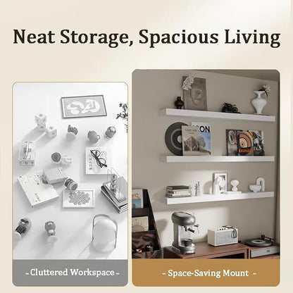 Floating Shelves for Wall, 48 Inch Extra Long White Wall Shelves, Set of 3, Hanging Invisible Brackets Floating Shelves for Living Room,Bedroom,and Kitchen
