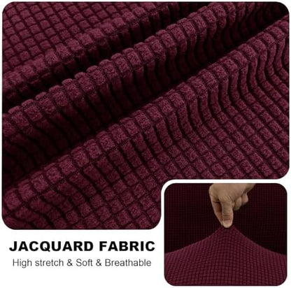 Seat Cushion Cover and Back Covers for Corner Sofa Stretch Jacquard, Non Slip L Shaped Sofa Slipcover with Storage Ottoman, Sectional Couch Cover for Chaise Lounge (Wine red,Ottoman 15 x 15 x 16”)