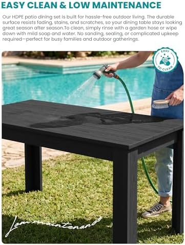 SERWALL 59" HDPE Outdoor Dining Set for 6, w/ 1 Table & 6 Armchairs, Black
