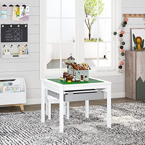UTEX 2 in 1 Kids Construction Play Table with Drawers Compatible with Lego