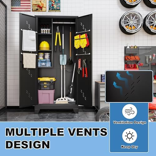 75" Metal Storage Cabinet with Lock, Heavy-Duty Steel Tool Cabinet