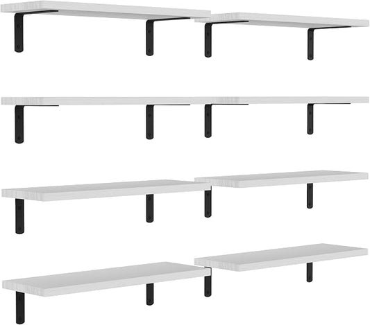 DOLLFIO Floating Shelves, 8 Sets Wall Shelves, Wooden Floating Shelves for Bedroom Wall Décor, Wall Mounted Floating Bathroom Shelf for Storage, Floating Book Shelf Living Room – White, HM02