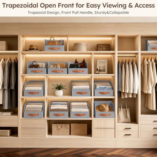 Homsorout Fabric Storage Bins for Organizing - 8 Pack Large Trapezoid Collapsible Storage Bins with Front Handle, Closet Organizers and Storage for Bedroom, Home Shelves, Small Spaces, Grey