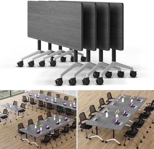 Folding Conference Table Modern Large Mobile Meeting Table Rolling Conference Room Tables with Wheels Seminar Tables for Office Training Classroom (4, Oak Grey, 55" D X 23.6" W X 29.5" H)