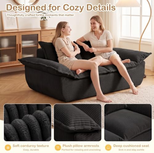 55" Boneless Loveseat Sofa, 2 Seater Deep Seat Couch, Corduroy
