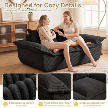 55" Boneless Loveseat Sofa, 2 Seater Deep Seat Couch, Corduroy